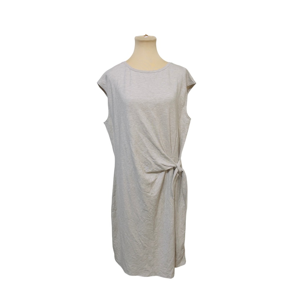 Garnet Hill  Dress L Beige Knit Side Tie Cap Sleeve Neutral Modest Minimalist
